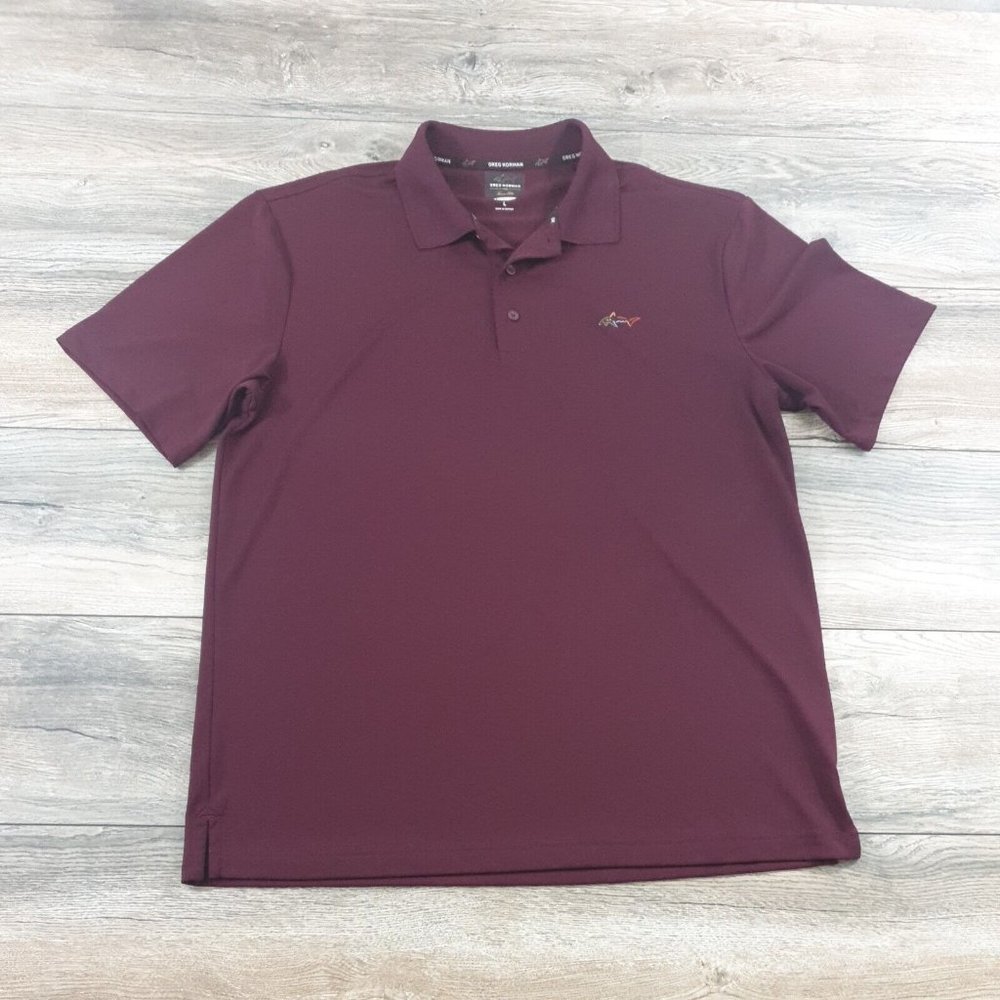 Greg Norman Tasso Elba Mens Large Short Sleeve Shirt Play Dry Golf Athletic Logo